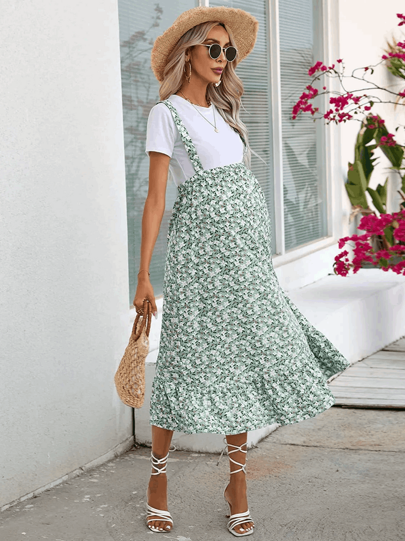 Robe de grossesse à bretelles imprimé floral