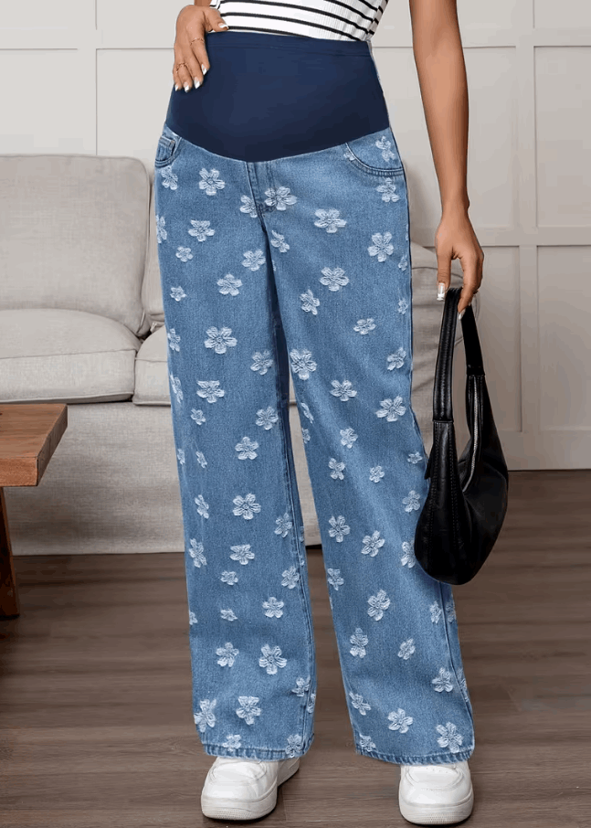 Jean de grossesse large motif floral