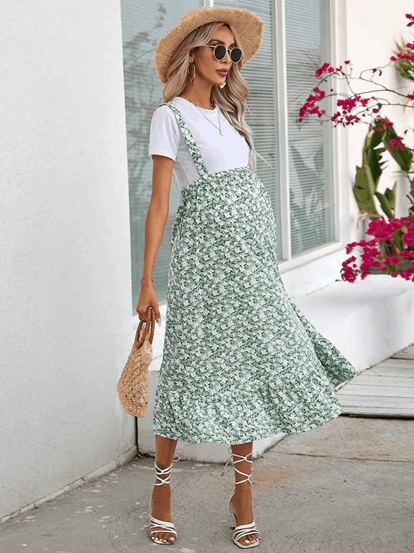 Robe de grossesse à bretelles imprimé floral