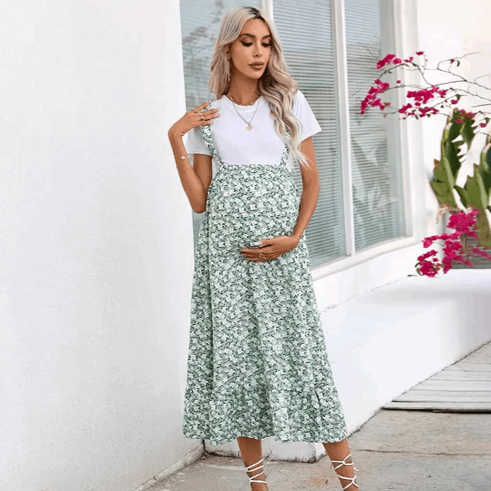 Robe de grossesse à bretelles imprimé floral