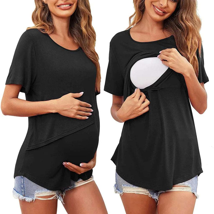 T-shirt d'allaitement manches courtes rabat asymétrique