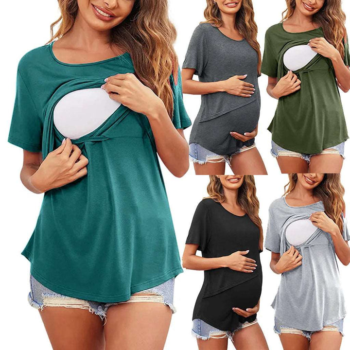T-shirt d'allaitement manches courtes rabat asymétrique
