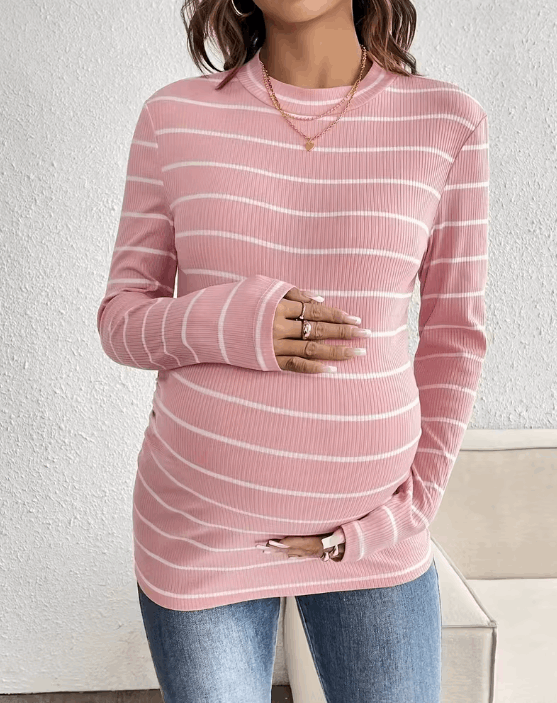 Top de grossesse côtelé à rayures