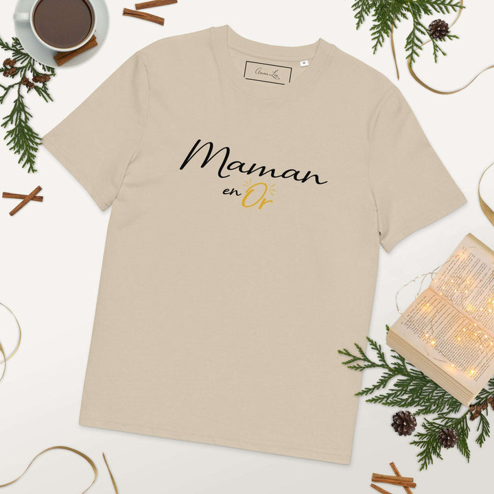 T-shirt en coton "maman en or" noir