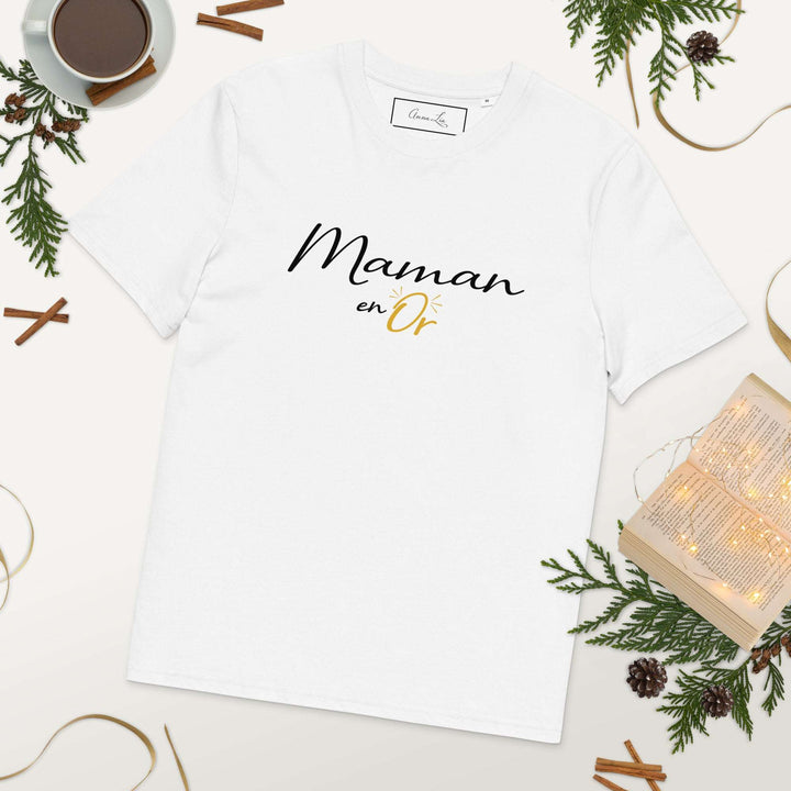 T-shirt en coton "maman en or" noir